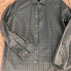 Banana Republic Men's Teal Plaid Button Down Shirt, M, 13-15 1/2, 33-34”